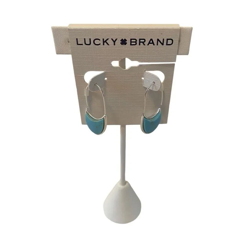 Faux Turquoise & Matte Silver Threader Slice Earrings